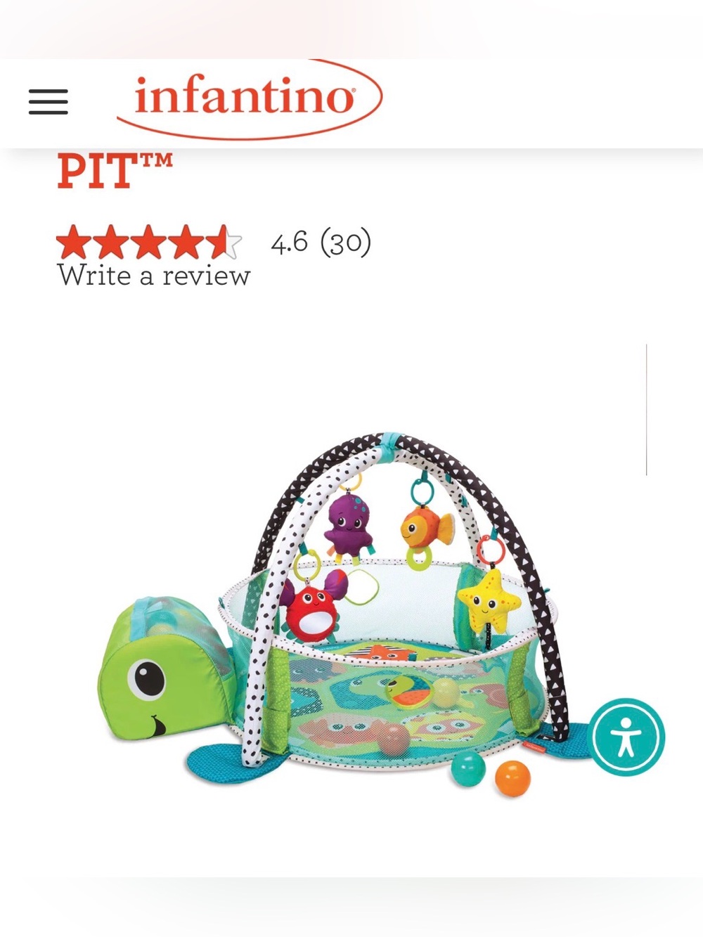 Infantino Green Turtle Play Mat with Hanging Sea Animal Toys- balls not included